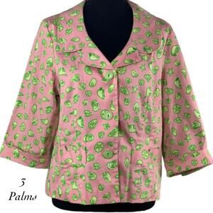 3 Palms Pink Green Seashell Print Button Collar 3/4 Sleeve Jacket Blazer Size L